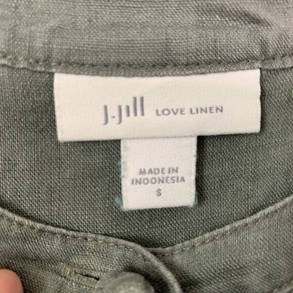 J Jill Love Linen Button Front Light Weight Vest Olive Green 100% Linen Sz Small - Picture 6 of 12